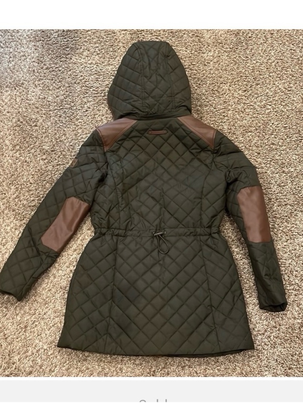 Lauren Ralph Lauren Quilted Hooded Puffer Jacket - Olive Green with Brown Trim - Picture 4 of 6